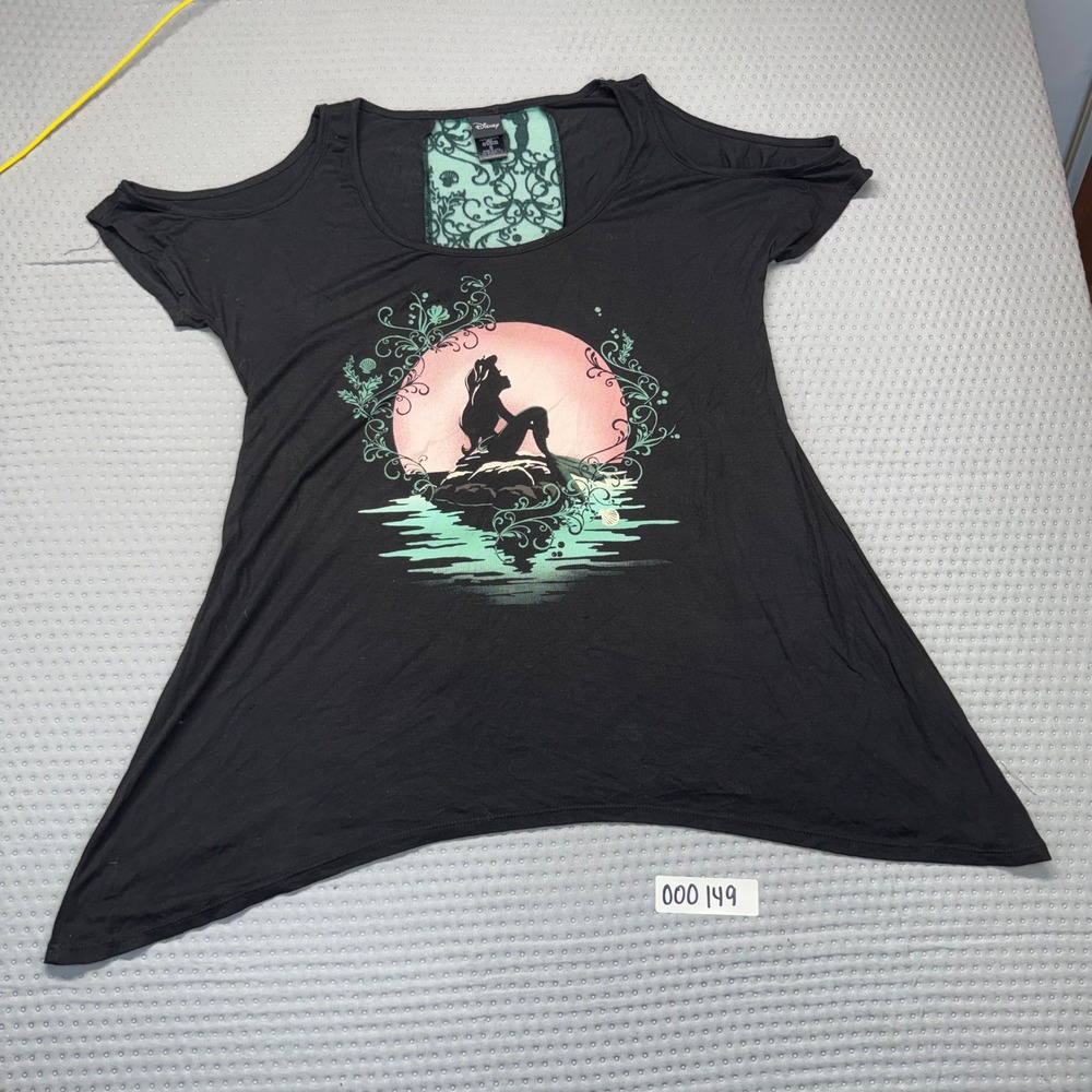 Disney Shirt Women Small Black Ariel Little Mermaid Sheer Lace Back Panel - Picture 9 of 9